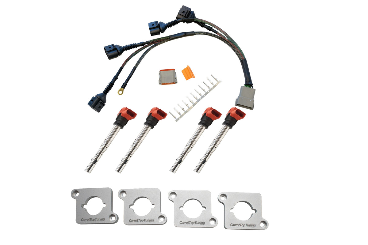 Audi VW 1.8T to 2.0T FSI Coil Conversion Harness Kit – ICM Delete with Billet Adapter Plates (A4, Golf, Jetta, Passat) Carrot Top Tuning