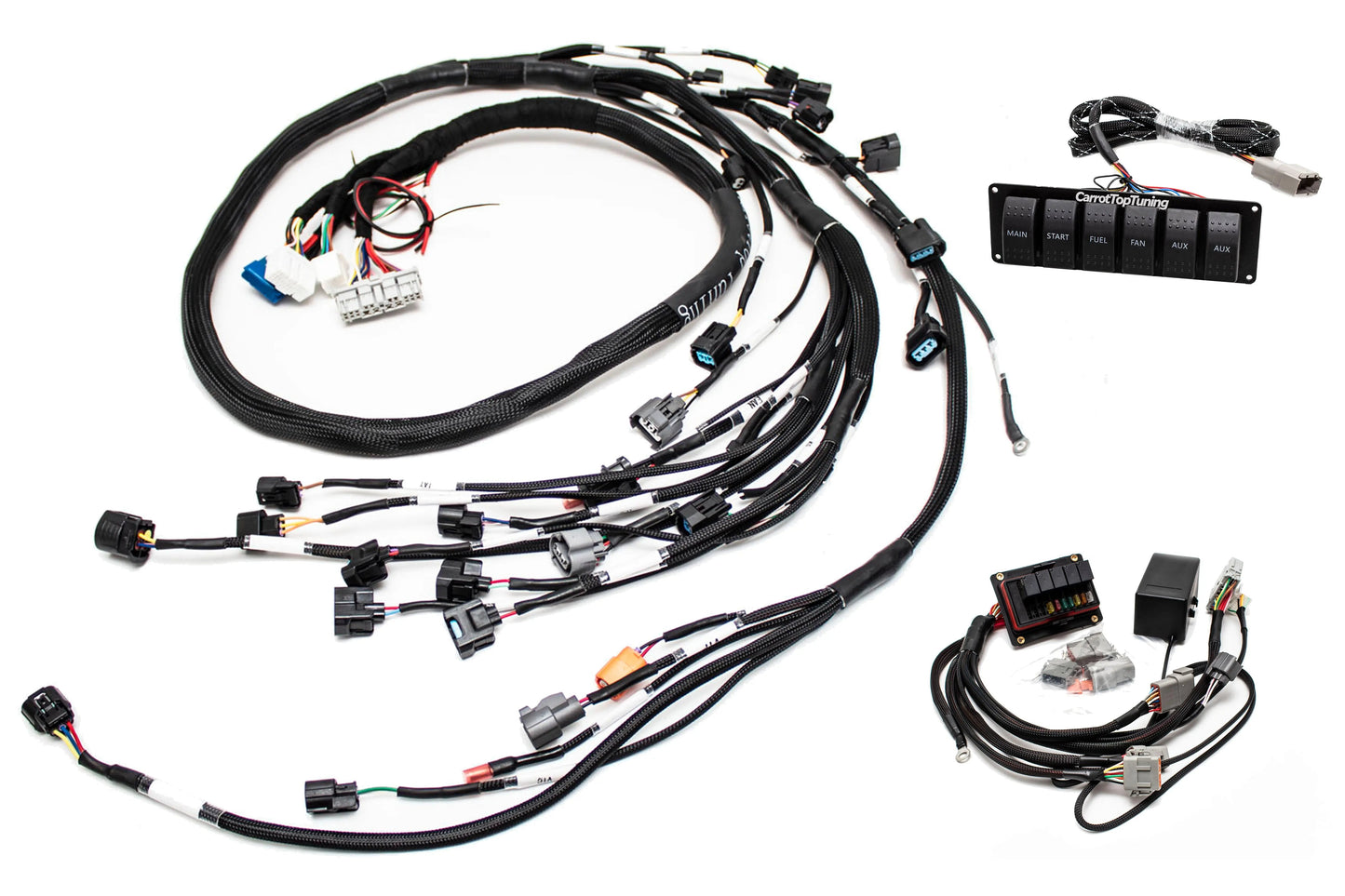 K20 K24 K-Series Tucked Swap Engine Harness V3 RHD, RWD and LHD | Acura | Honda w/ Fuse Box + Switch Panel Carrot Top Tuning