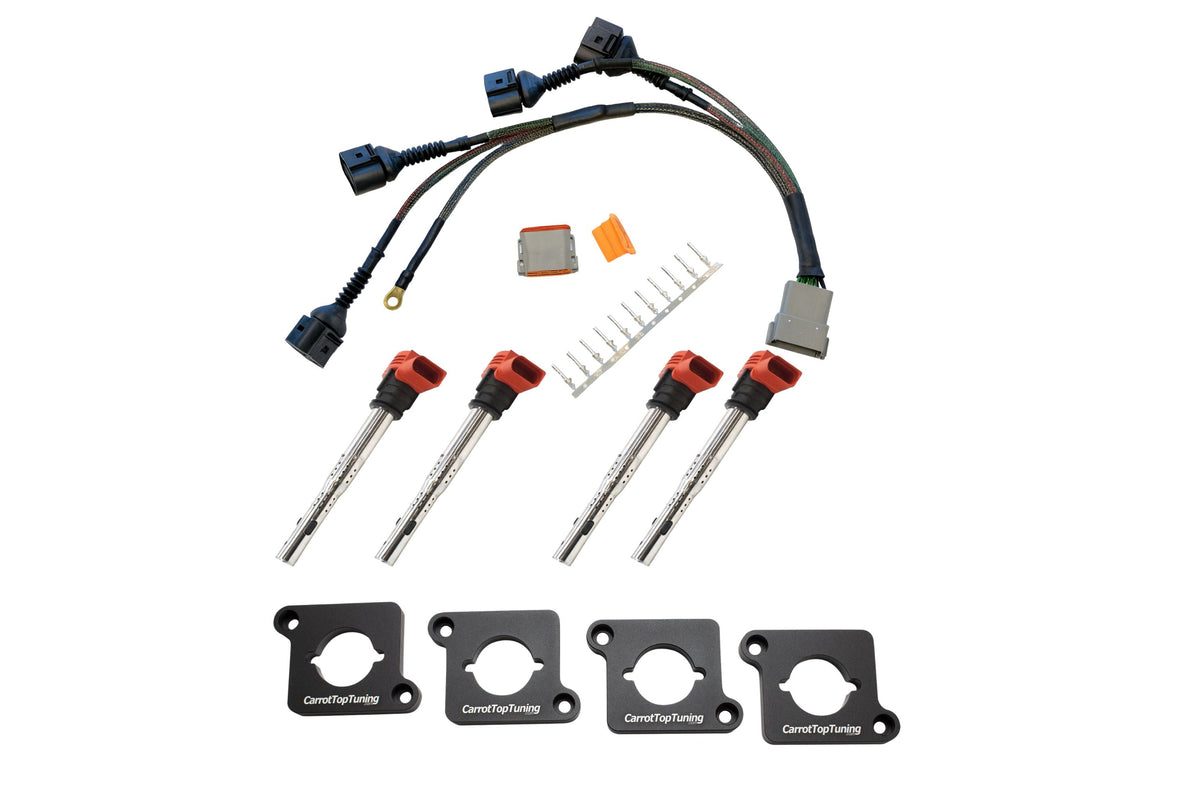 Audi VW 1.8T to 2.0T FSI Coil Conversion Harness Kit – ICM Delete with Billet Adapter Plates (A4, Golf, Jetta, Passat) Carrot Top Tuning