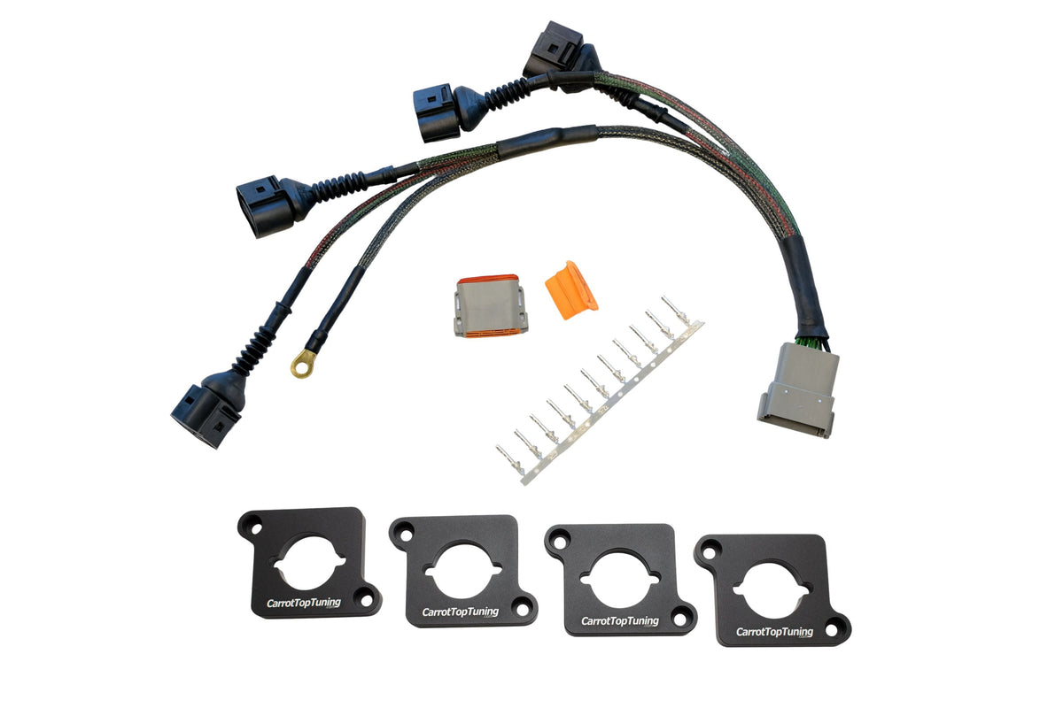 Audi VW 1.8T to 2.0T FSI Coil Conversion Harness Kit – ICM Delete with Billet Adapter Plates (A4, Golf, Jetta, Passat) Carrot Top Tuning