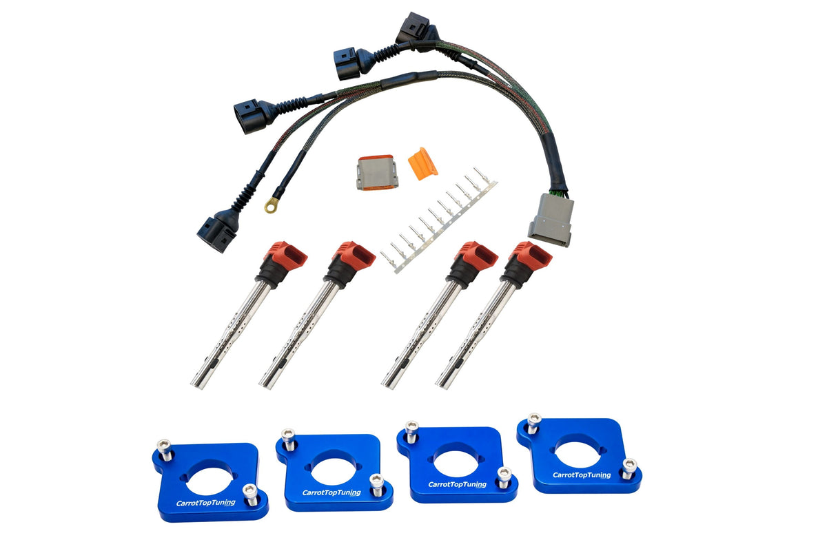 Audi VW 1.8T to 2.0T FSI Coil Conversion Harness Kit – ICM Delete with Billet Adapter Plates (A4, Golf, Jetta, Passat) Carrot Top Tuning