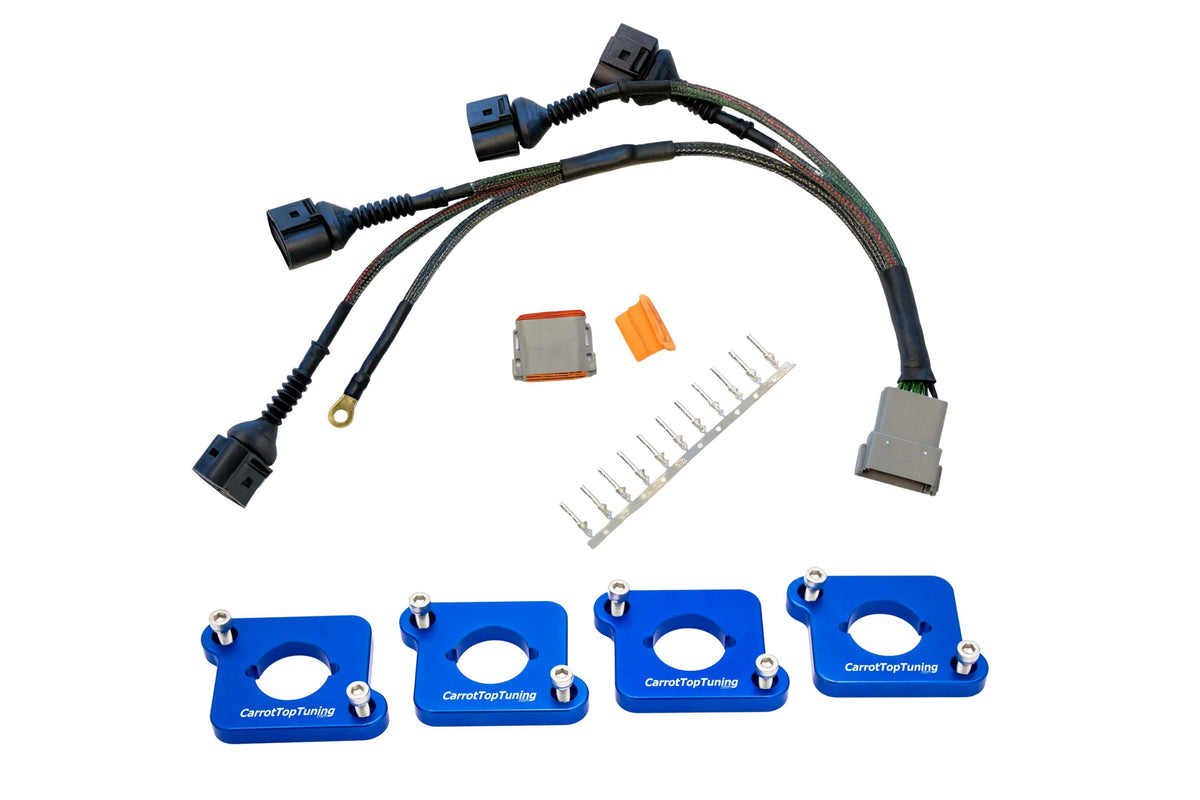 Audi VW 1.8T to 2.0T FSI Coil Conversion Harness Kit – ICM Delete with Billet Adapter Plates (A4, Golf, Jetta, Passat) Carrot Top Tuning