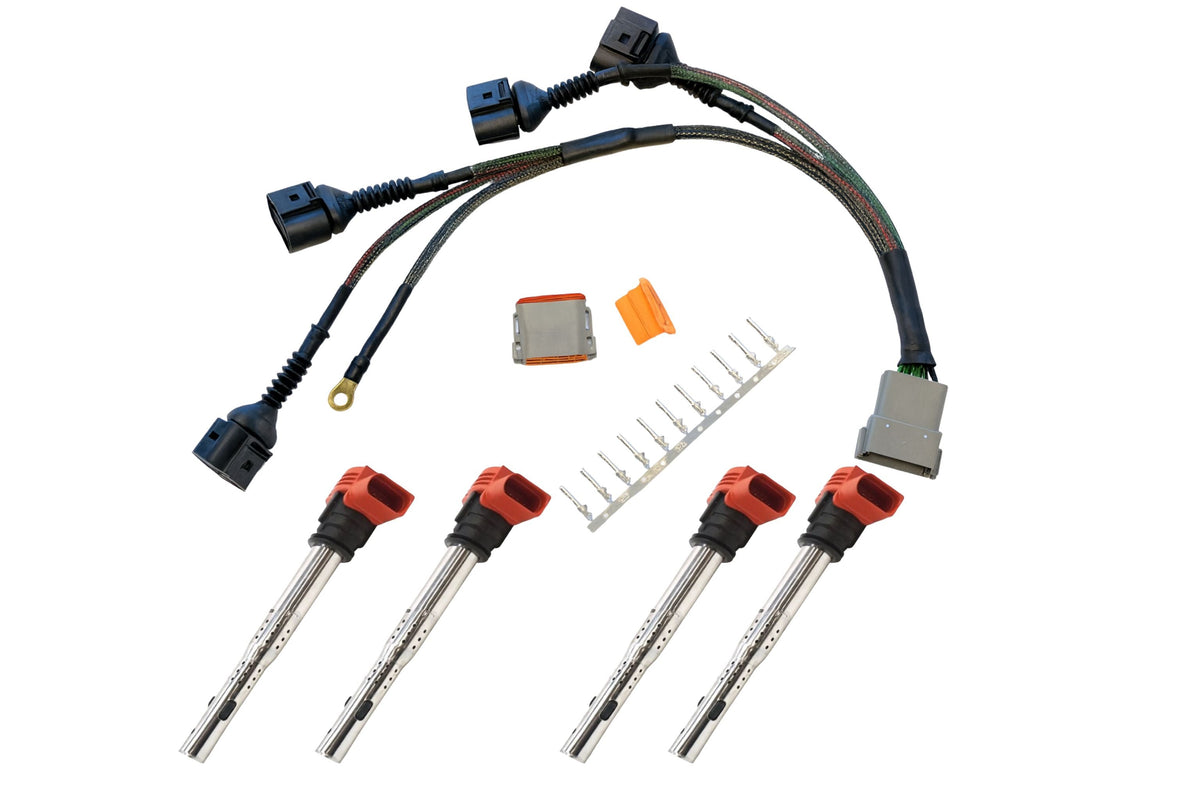 Audi VW 1.8T to 2.0T FSI Coil Conversion Harness Kit – ICM Delete with Billet Adapter Plates (A4, Golf, Jetta, Passat) Carrot Top Tuning