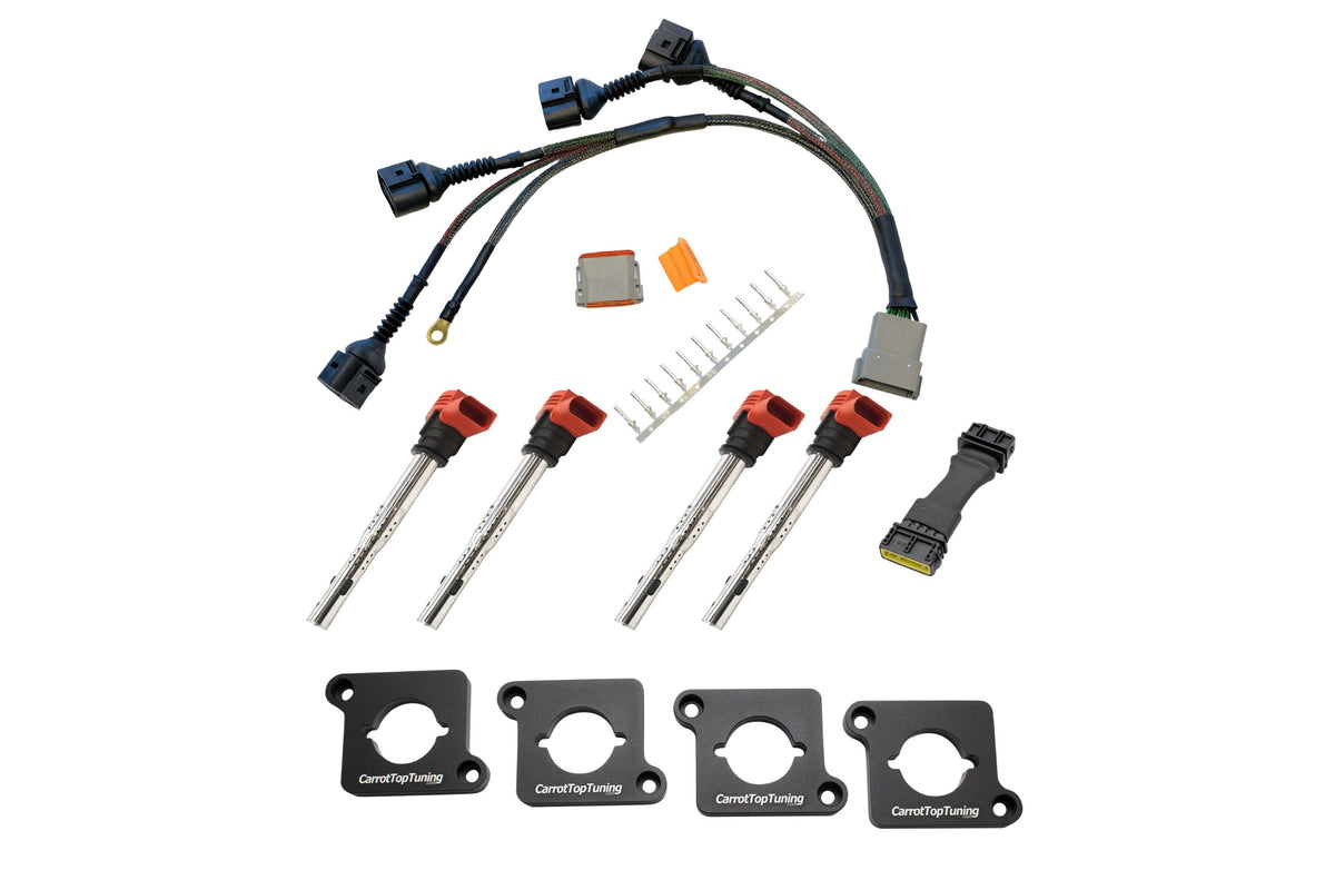 Audi VW 1.8T to 2.0T FSI Coil Conversion Harness Kit – ICM Delete with Billet Adapter Plates (A4, Golf, Jetta, Passat) Carrot Top Tuning