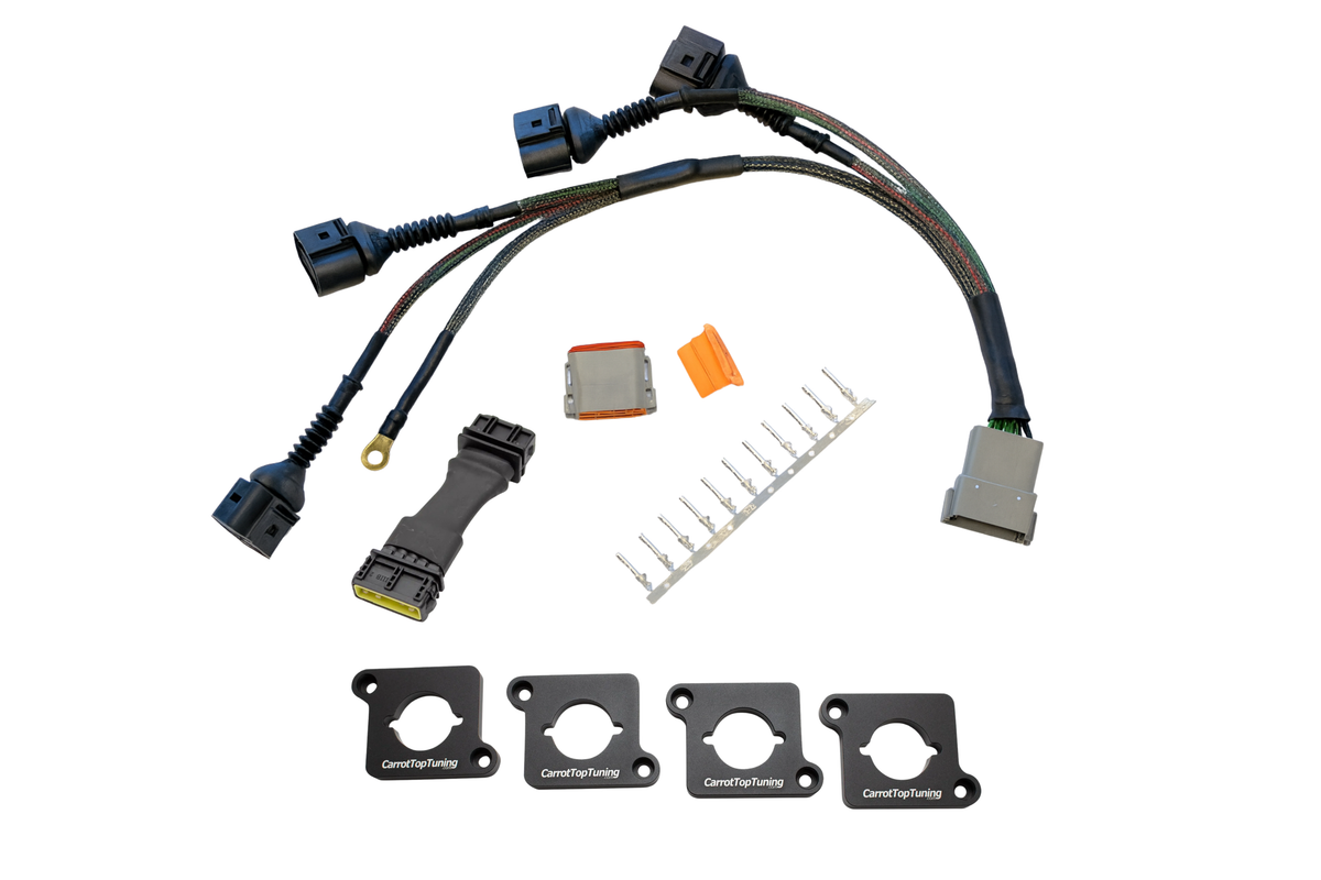 Audi VW 1.8T to 2.0T FSI Coil Conversion Harness Kit – ICM Delete with Billet Adapter Plates (A4, Golf, Jetta, Passat) Carrot Top Tuning