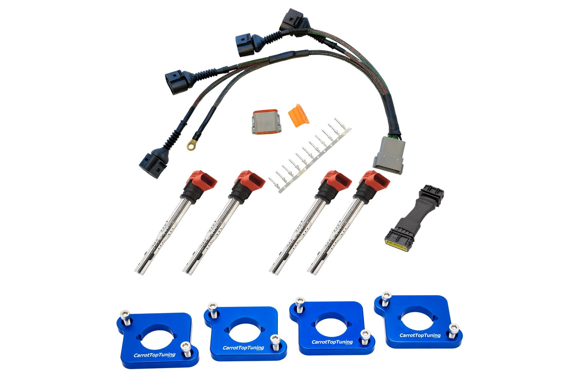 Audi VW 1.8T to 2.0T FSI Coil Conversion Harness Kit – ICM Delete with Billet Adapter Plates (A4, Golf, Jetta, Passat) Carrot Top Tuning
