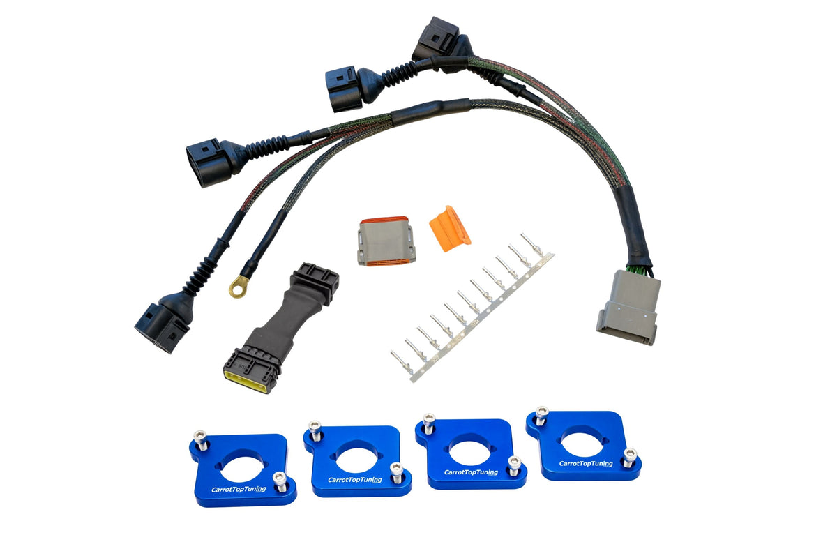 Audi VW 1.8T to 2.0T FSI Coil Conversion Harness Kit – ICM Delete with Billet Adapter Plates (A4, Golf, Jetta, Passat) Carrot Top Tuning
