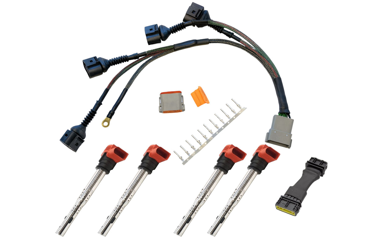 Audi VW 1.8T to 2.0T FSI Coil Conversion Harness Kit – ICM Delete with Billet Adapter Plates (A4, Golf, Jetta, Passat) Carrot Top Tuning