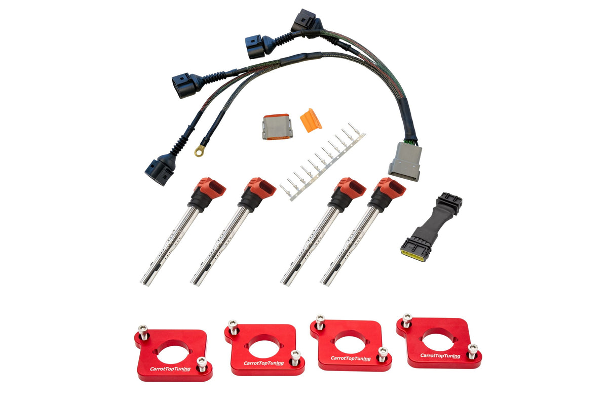 Audi VW 1.8T to 2.0T FSI Coil Conversion Harness Kit – ICM Delete with Billet Adapter Plates (A4, Golf, Jetta, Passat) Carrot Top Tuning