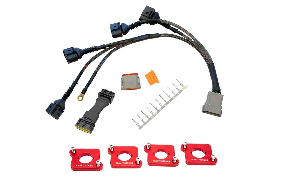 Audi VW 1.8T to 2.0T FSI Coil Conversion Harness Kit – ICM Delete with Billet Adapter Plates (A4, Golf, Jetta, Passat) Carrot Top Tuning