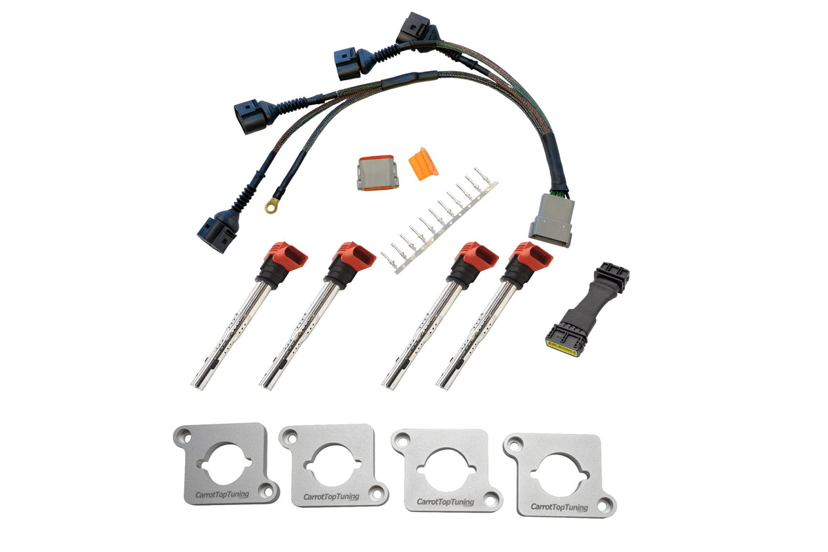 Audi VW 1.8T to 2.0T FSI Coil Conversion Harness Kit – ICM Delete with Billet Adapter Plates (A4, Golf, Jetta, Passat) Carrot Top Tuning