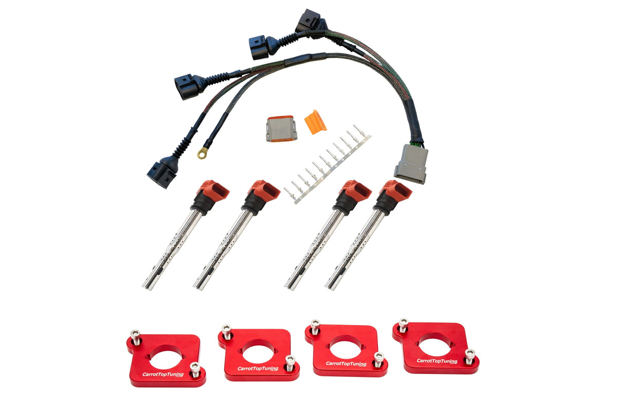 Audi VW 1.8T to 2.0T FSI Coil Conversion Harness Kit – ICM Delete with Billet Adapter Plates (A4, Golf, Jetta, Passat) Carrot Top Tuning