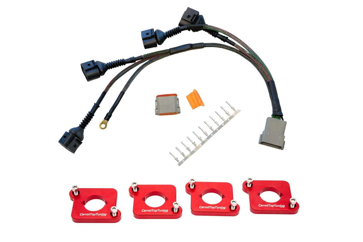 Audi VW 1.8T to 2.0T FSI Coil Conversion Harness Kit – ICM Delete with Billet Adapter Plates (A4, Golf, Jetta, Passat) Carrot Top Tuning