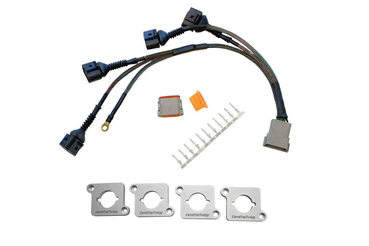 Audi VW 1.8T to 2.0T FSI Coil Conversion Harness Kit – ICM Delete with Billet Adapter Plates (A4, Golf, Jetta, Passat) Carrot Top Tuning