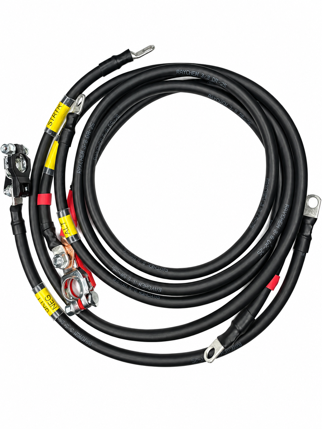 VTI Motorsports Honda power and ground cable kit with black sleeving, battery terminal and labeled cable ends