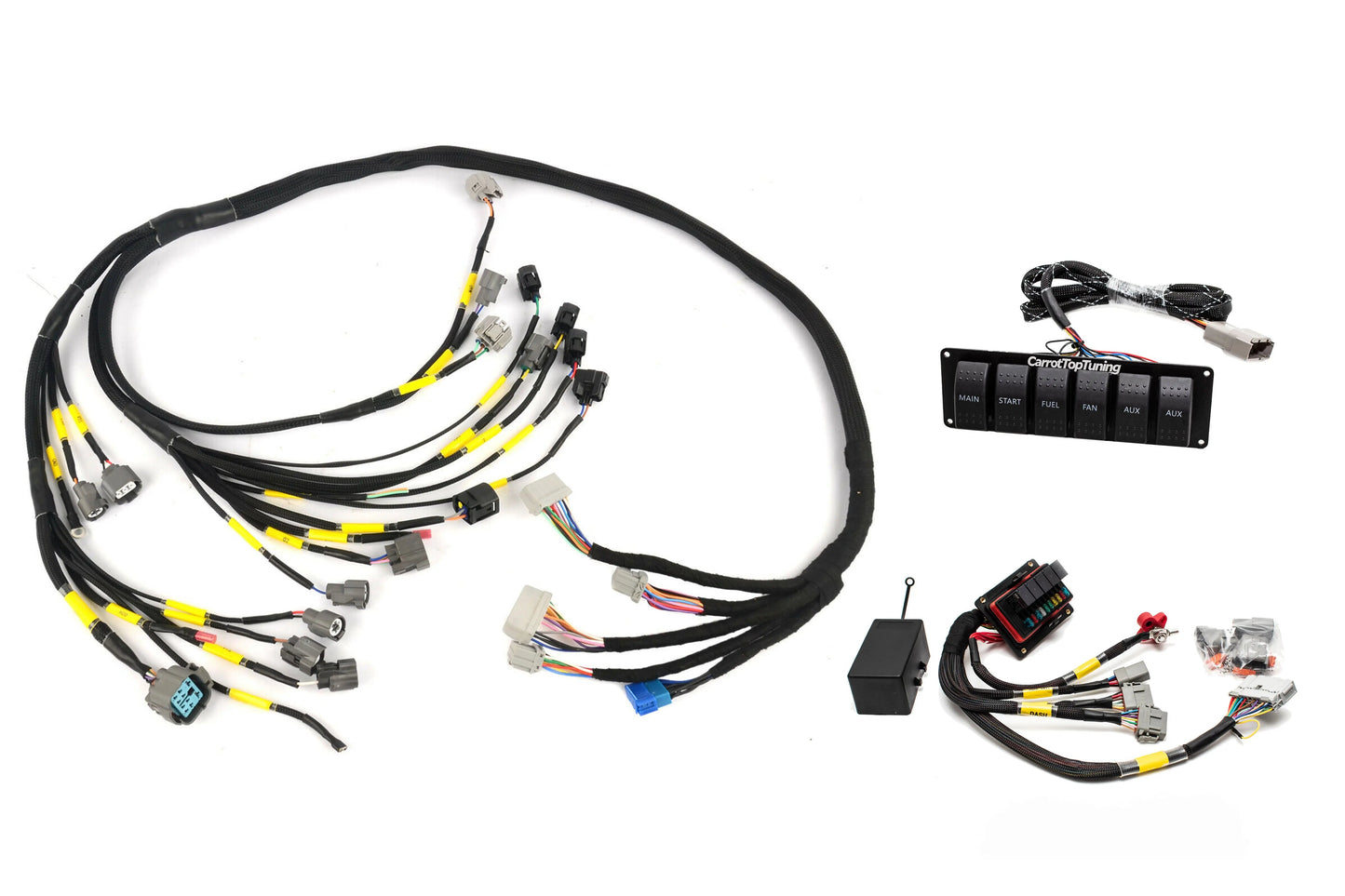 D & B-Series OBD2 Tucked Engine Harness Kit w/ Fuse Box, Switch Panel Carrot Top Tuning