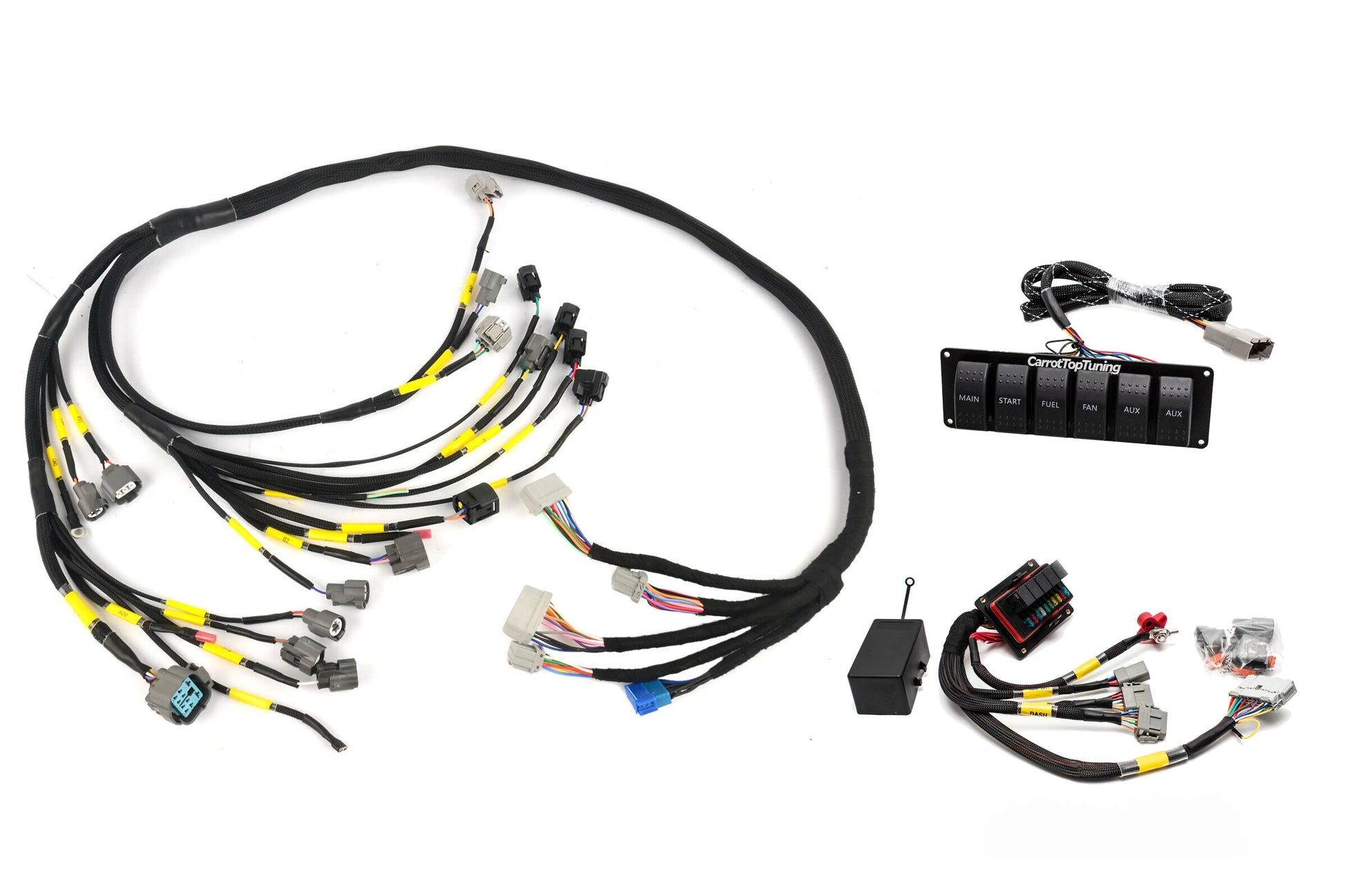D & B-Series OBD2 Tucked Engine Harness Kit w/ Fuse Box, Switch Panel Carrot Top Tuning