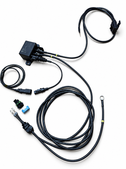 Alternate view of a custom VTI 525 fuel pump relay harness; configuration varies by order