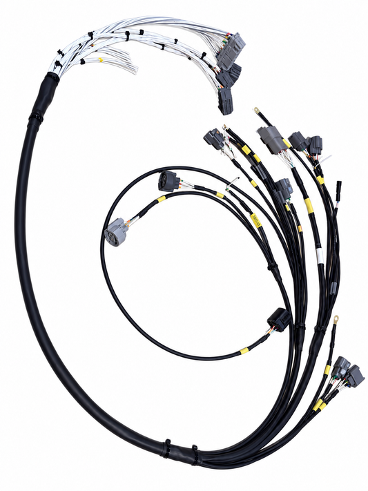 VTI Motorsports Honda H/B-series OBD1 engine harness for P28 and Hondata S300, laid out with labeled wiring branches