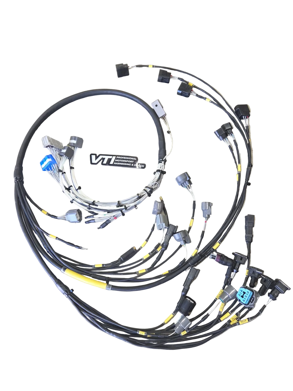 VTI Motorsports Link G4X CivicLink HC96X engine harness for Honda OBD2A, laid out with labeled connectors