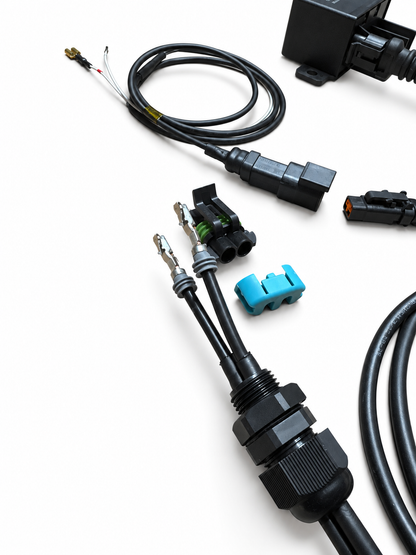 Custom fuel pump wiring example showing two-wire bulkhead pass-through, terminals and connector components